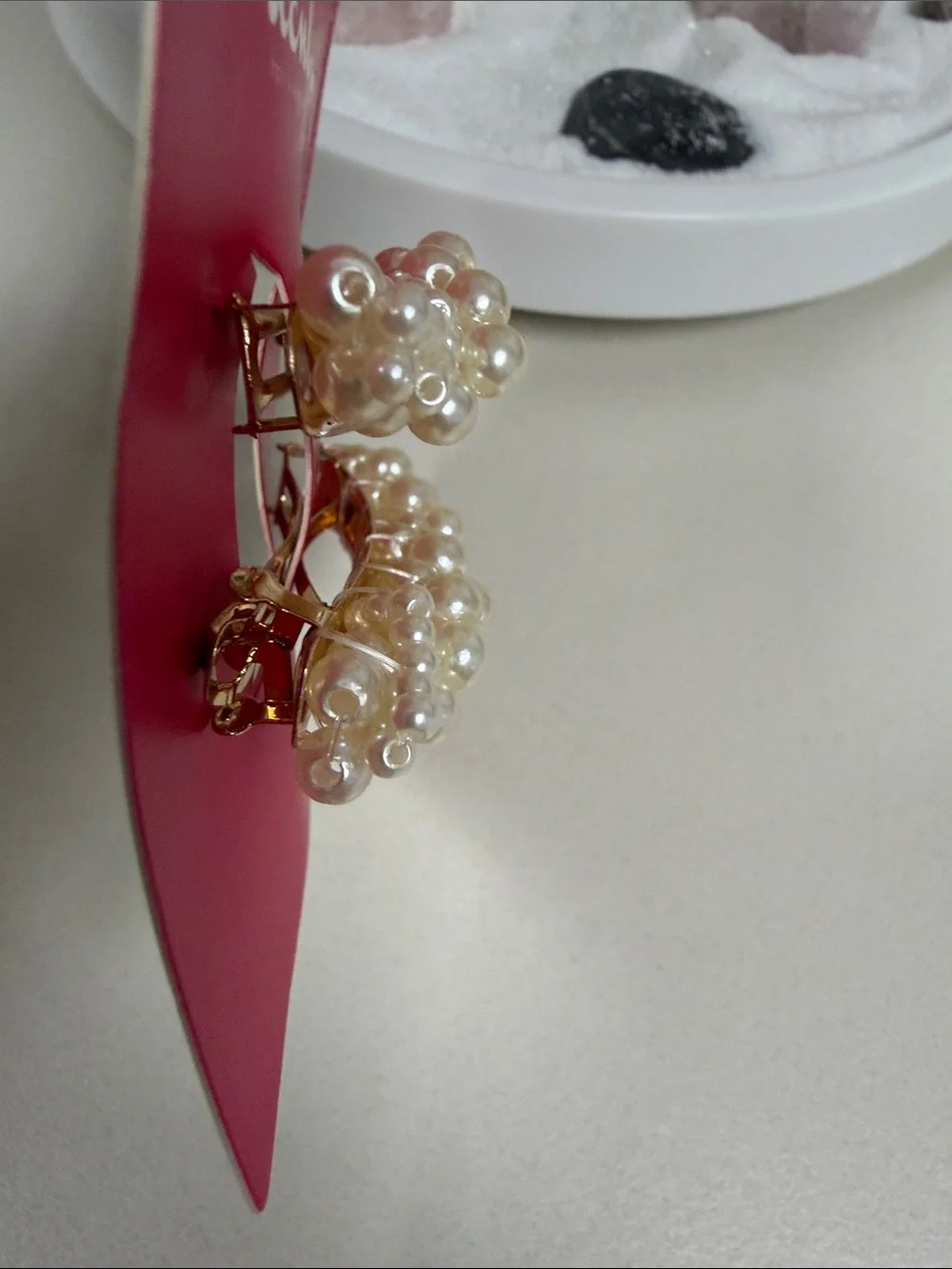 Luxurious Ivory Gold Tone Clustered Faux Pearl Barrettes Automatic Hair Clips